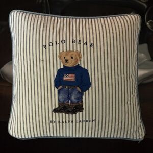 Ralph Lauren Polo Bear Pillow Cover Blue and Cream